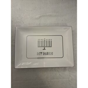 Silver and White Happy Hannukah Ceramic‎ Serving Dish/Platter Holiday